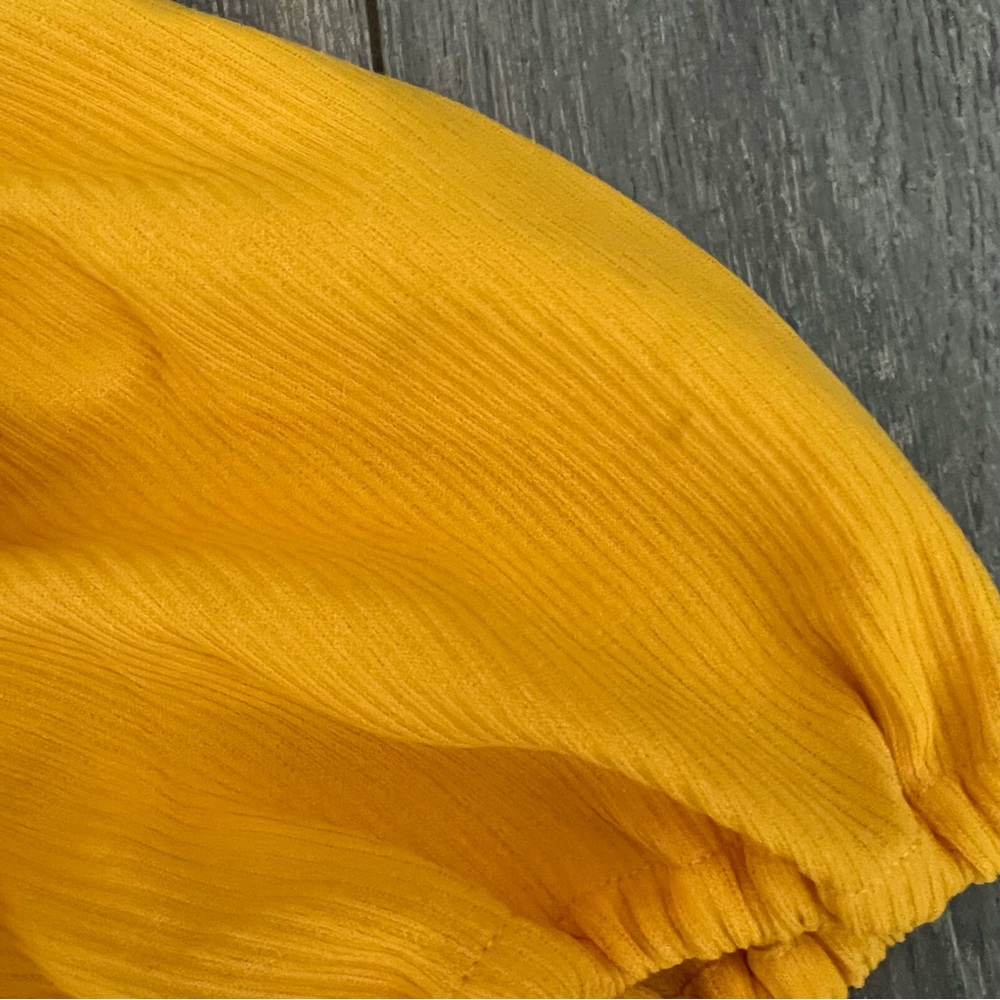 Vintage Handmade Bright Yellow Puff Sleeve Collared Mini Dress - Picture 4 of 7